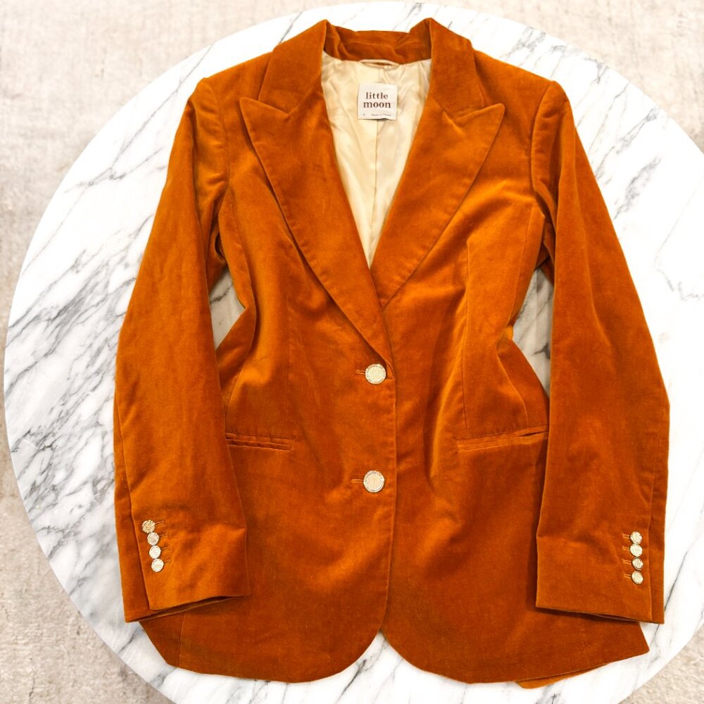 Little Moon Orange Velvet Blazer